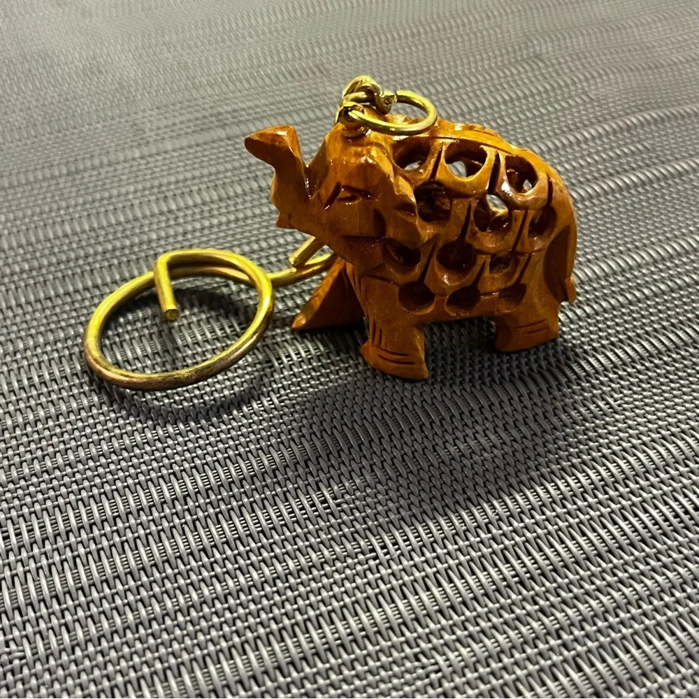 Hand Carved Wooden Elephant Good Luck Key Chain